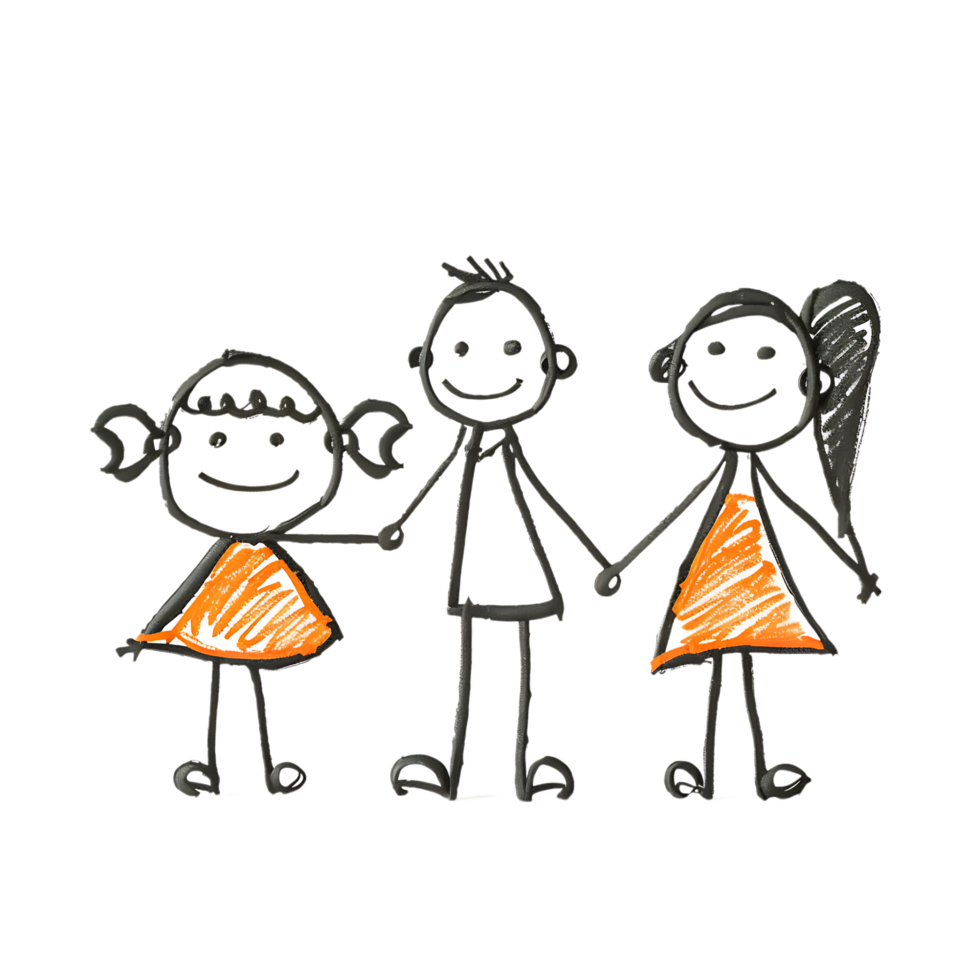 Stick figure family holding hands against transparent background png