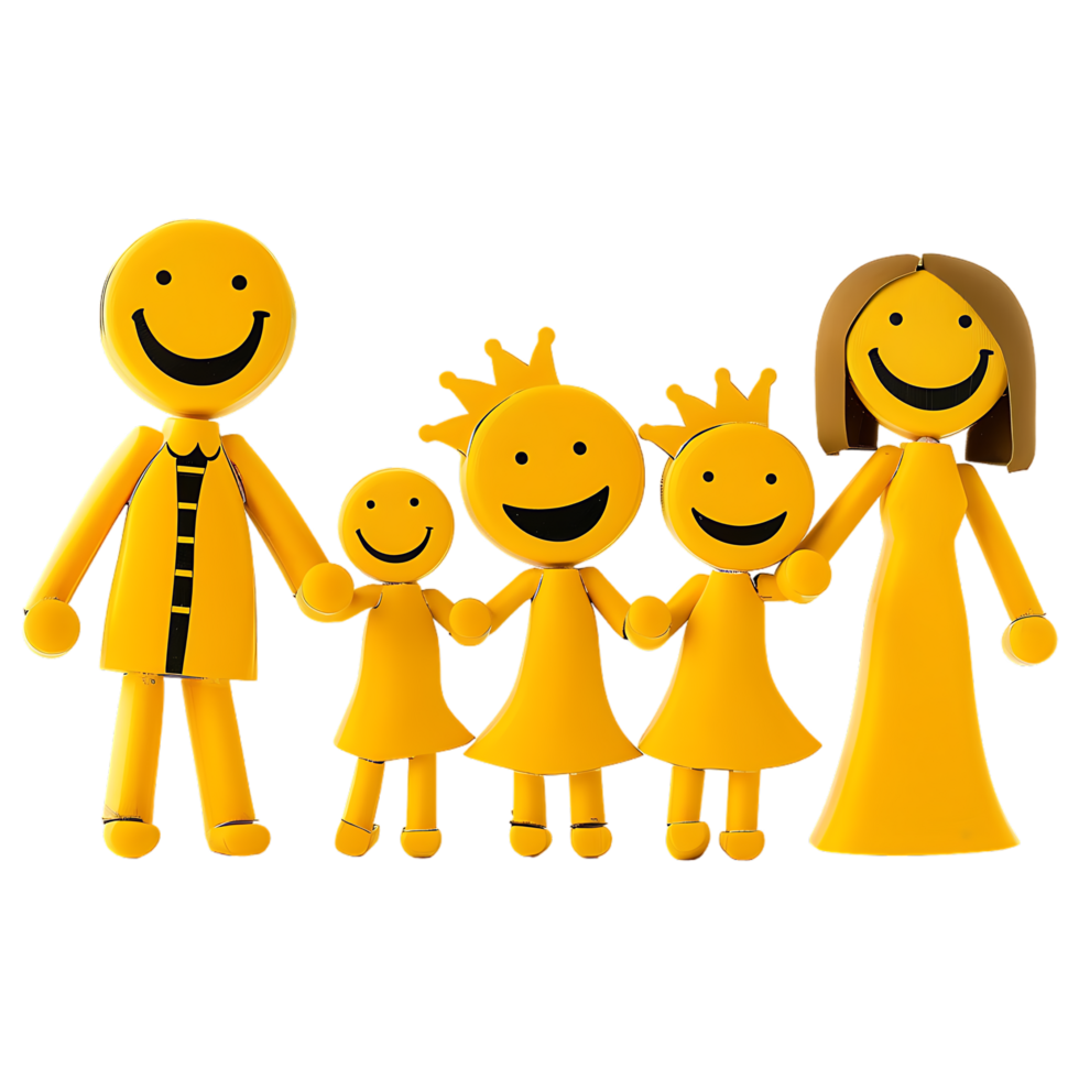 Stick figure family holding hands against transparent background png