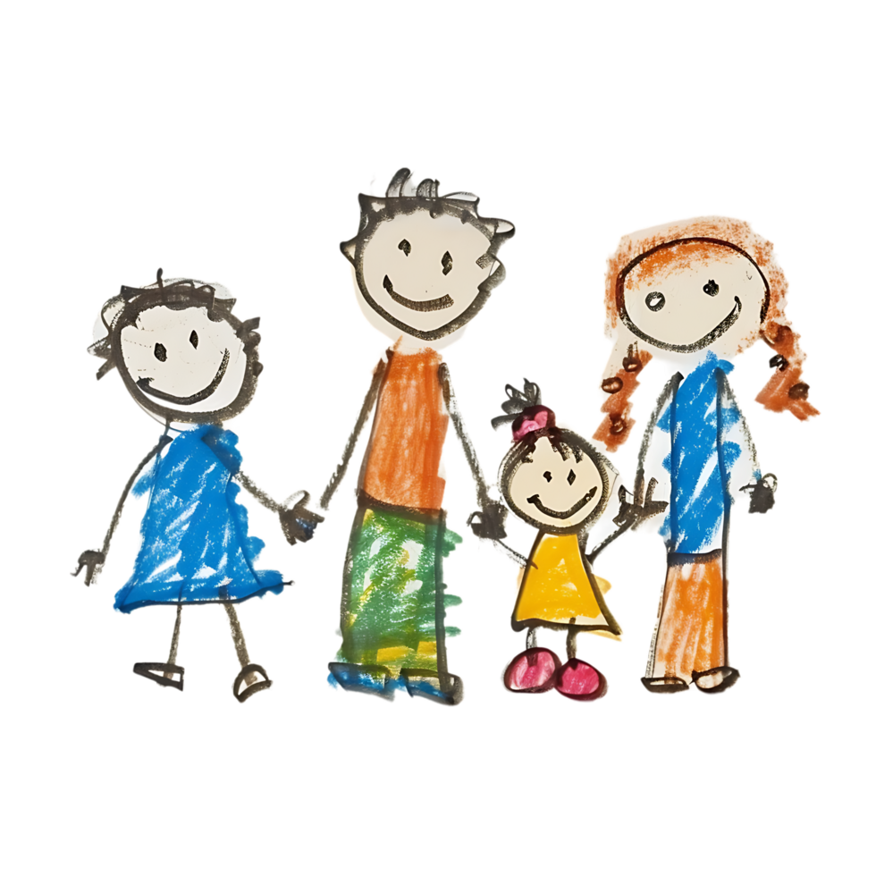 Stick figure family holding hands against transparent background png