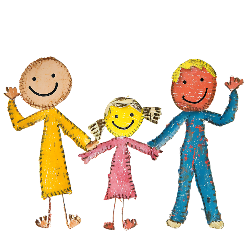 Stick figure family holding hands against transparent background png