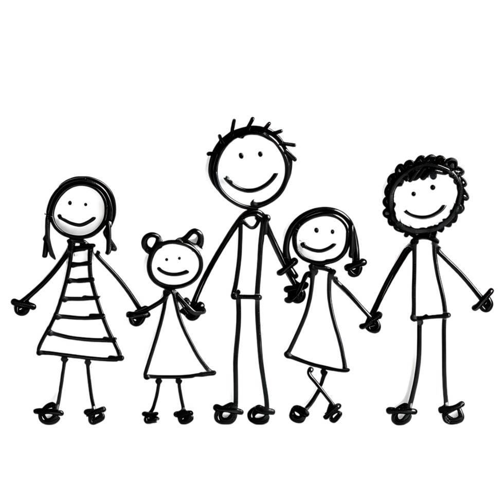 Stick figure family holding hands against transparent background png