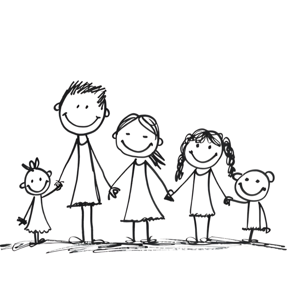 Stick figure family holding hands against transparent background png