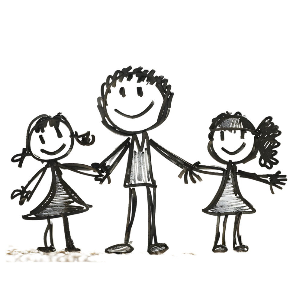 Stick figure family holding hands against transparent background png