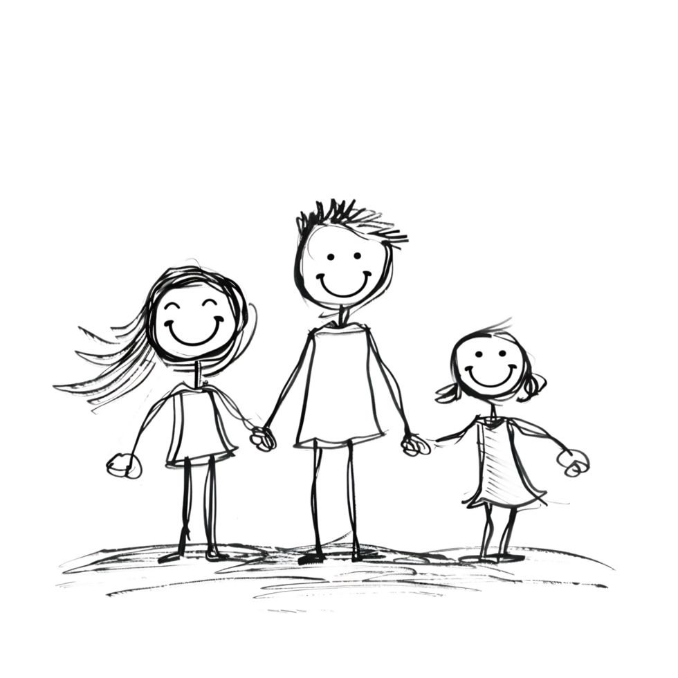 Stick figure family holding hands against transparent background png