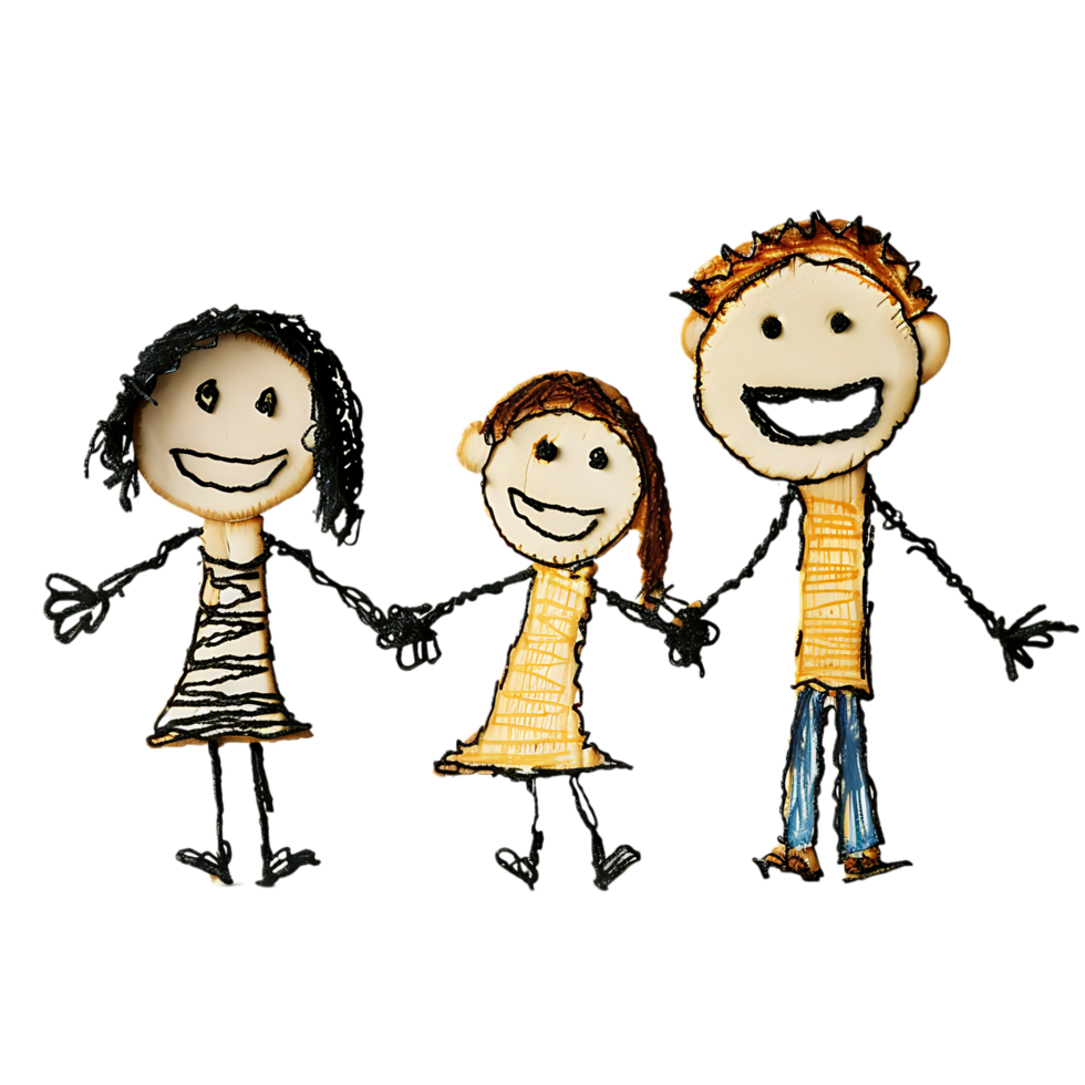 Stick figure family holding hands against transparent background png