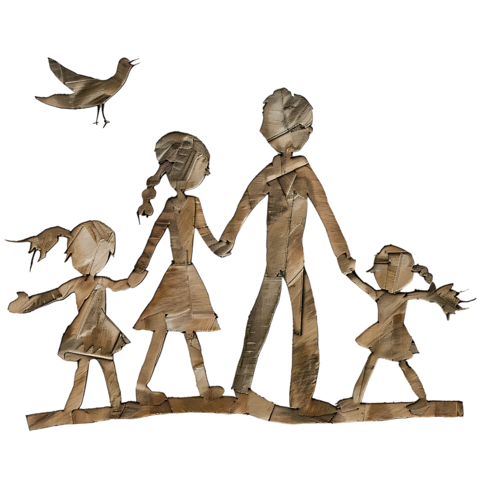 Stick figure family holding hands against transparent background png