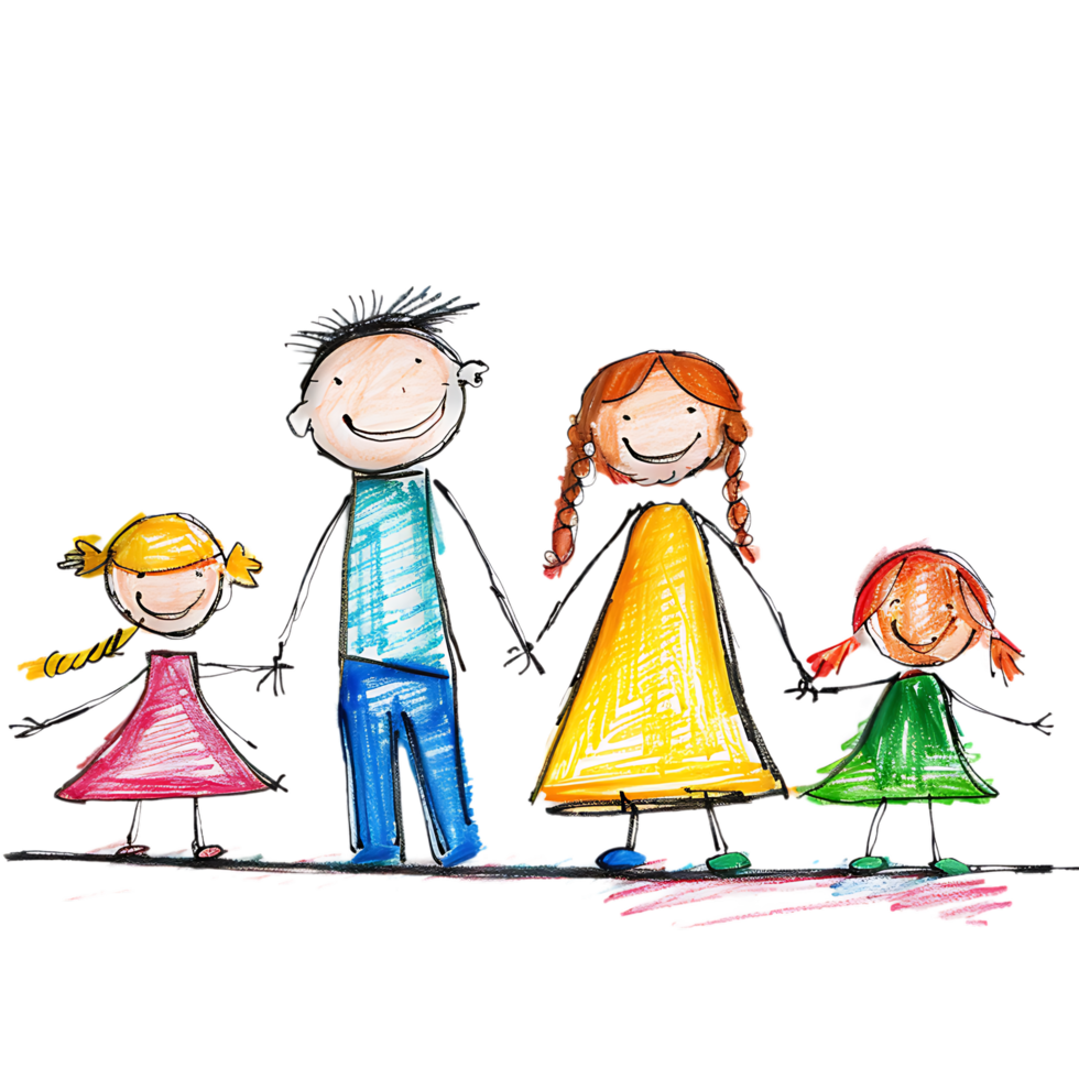 Stick figure family holding hands against transparent background png