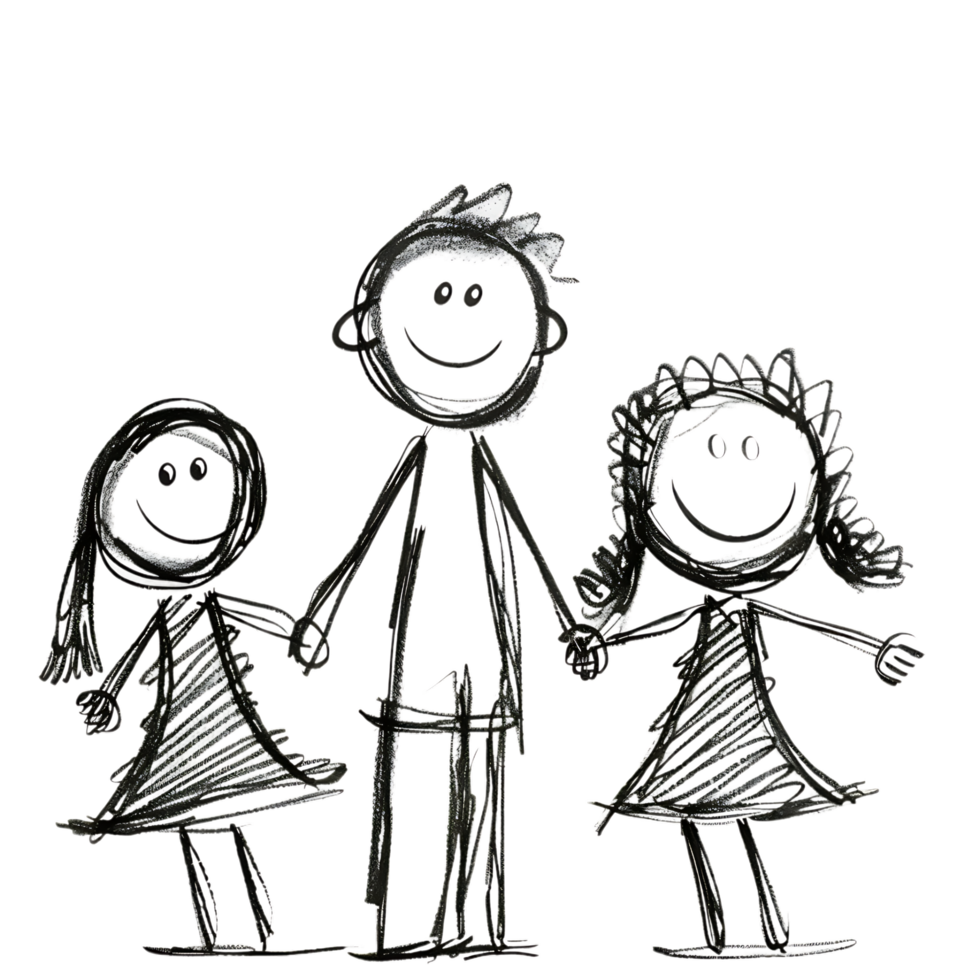 Stick figure family holding hands against transparent background png