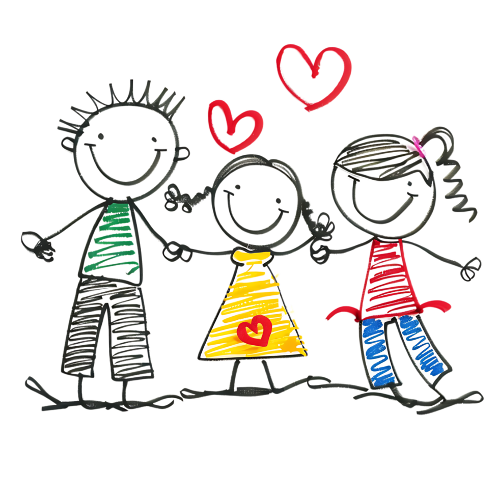 Stick figure family holding hands against transparent background png