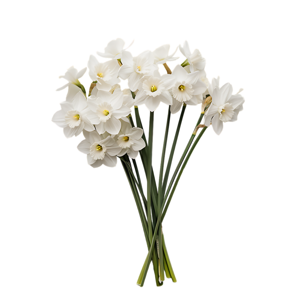 A bouquet of white fresh narcissus against transparent background generated by Ai png