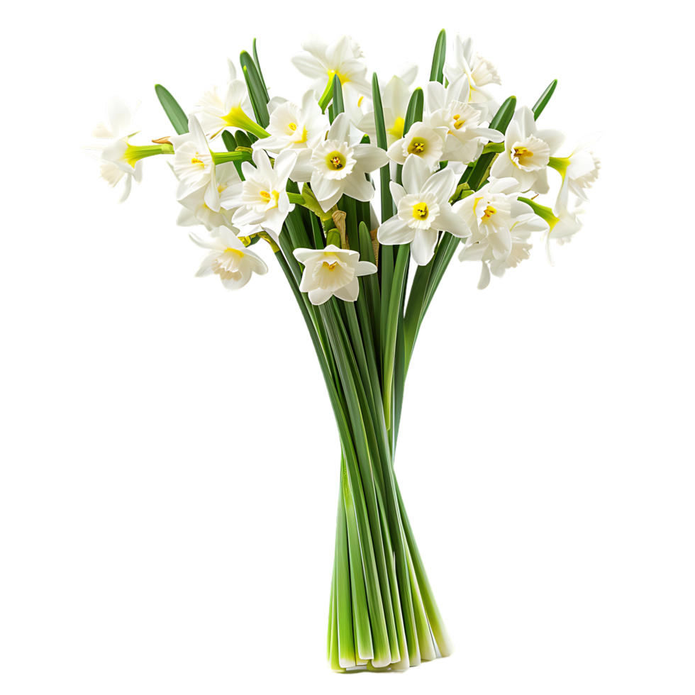 A bouquet of white fresh narcissus against transparent background generated by Ai png