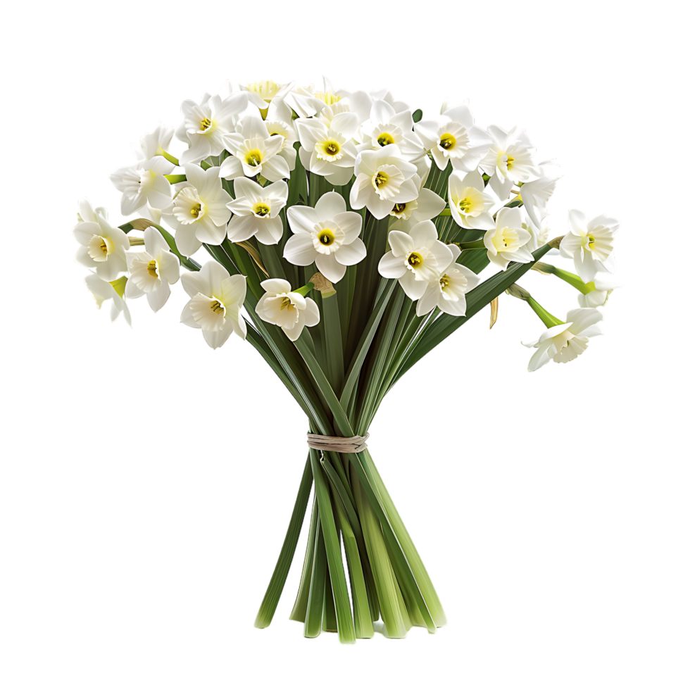 A bouquet of white fresh narcissus against transparent background generated by Ai png