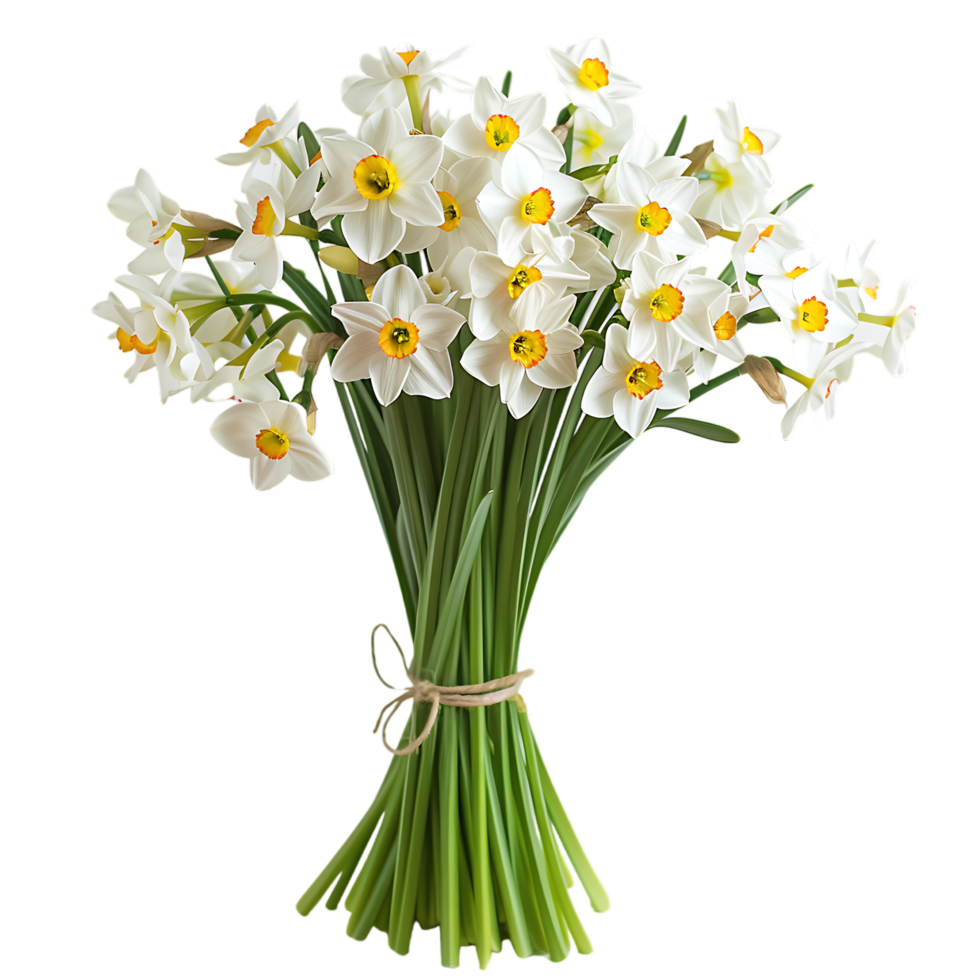 A bouquet of white fresh narcissus against transparent background generated by Ai png
