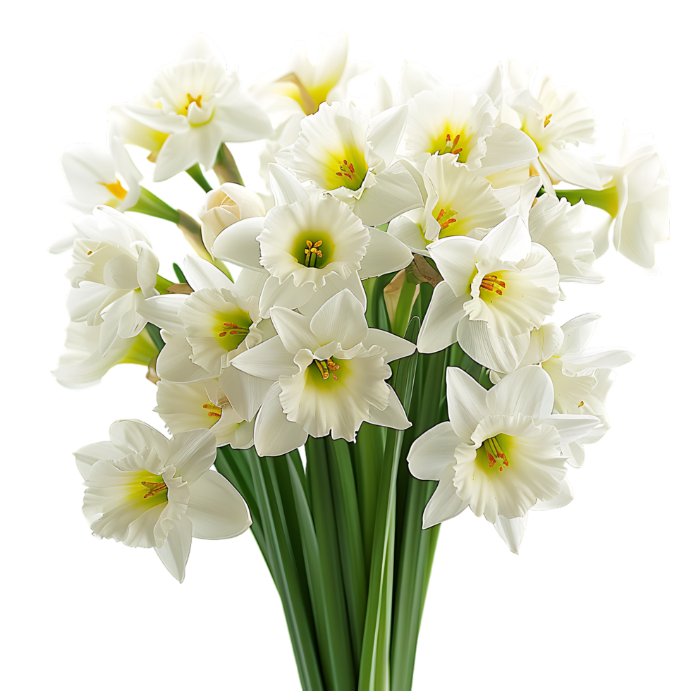 A bouquet of white fresh narcissus against transparent background generated by Ai png