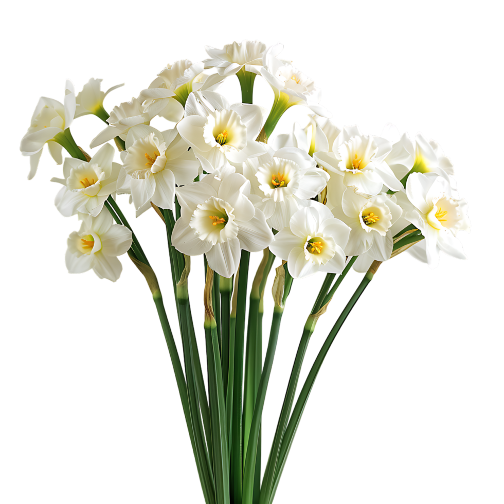 A bouquet of white fresh narcissus against transparent background png