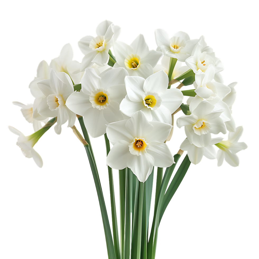 A bouquet of white fresh narcissus against transparent background png
