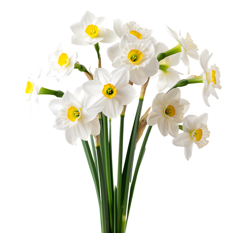 A bouquet of white fresh narcissus against transparent background png