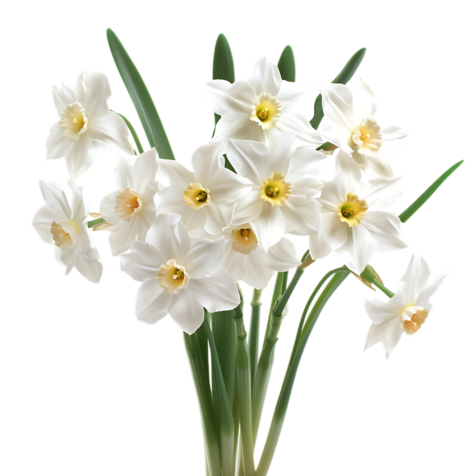 A bouquet of white fresh narcissus against transparent background png