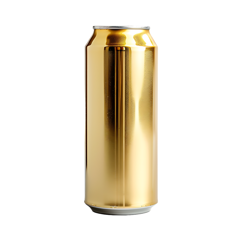 Golden Beer can isolated against transparent background generated by Ai png