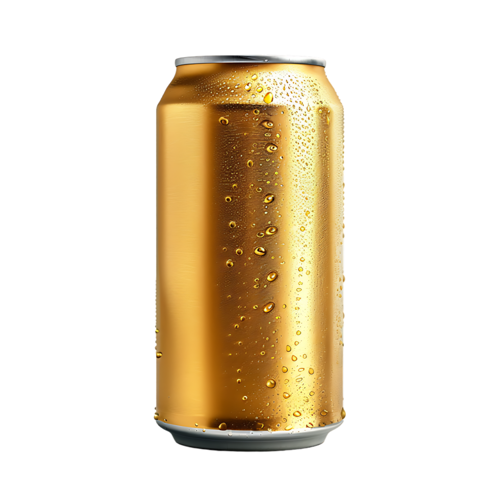 Golden Beer can isolated against transparent background generated by Ai png