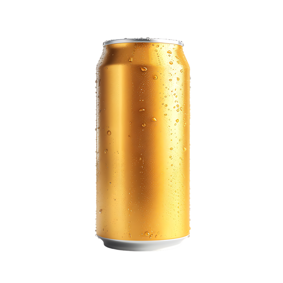 Golden Beer can isolated against transparent background generated by Ai png