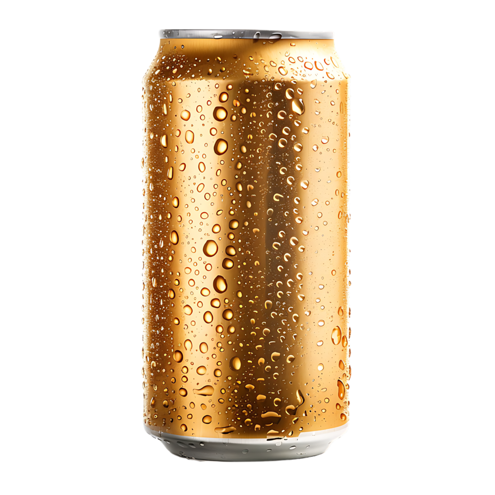 Golden Beer can isolated against transparent background generated by Ai png