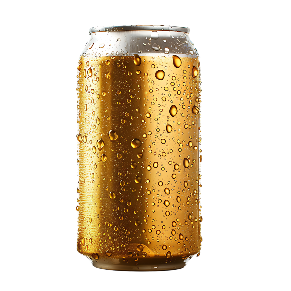 Golden Beer can isolated against transparent background generated by Ai png