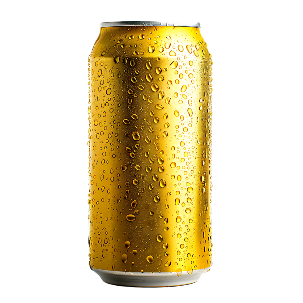 Golden Beer can isolated against transparent background generated by Ai png