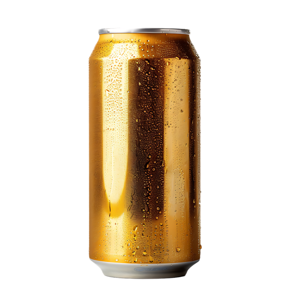 Golden Beer can isolated against transparent background generated by Ai png