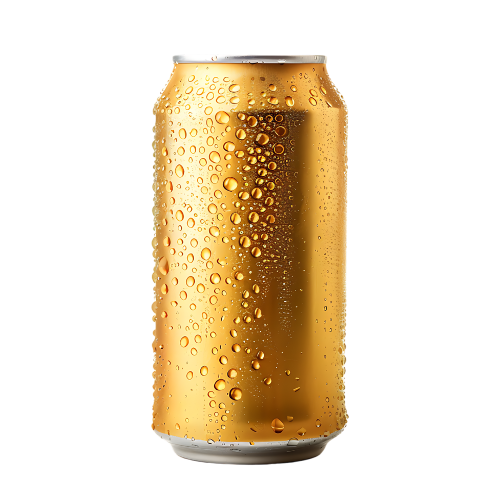 Golden Beer can isolated against transparent background generated by Ai png