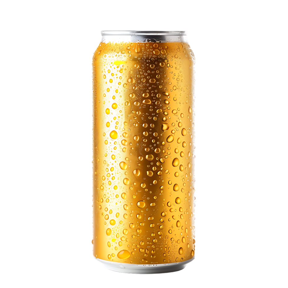Golden Beer can isolated against transparent background generated by Ai png