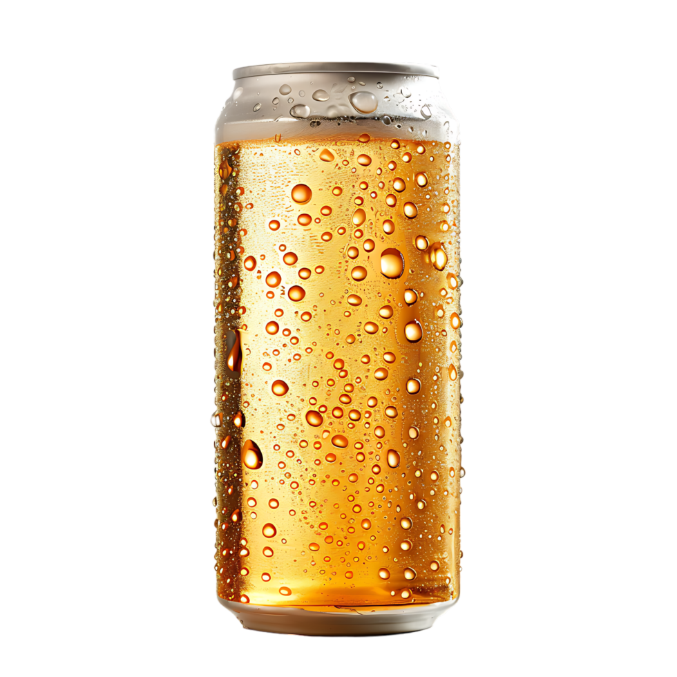 Golden Beer can isolated against transparent background generated by Ai png