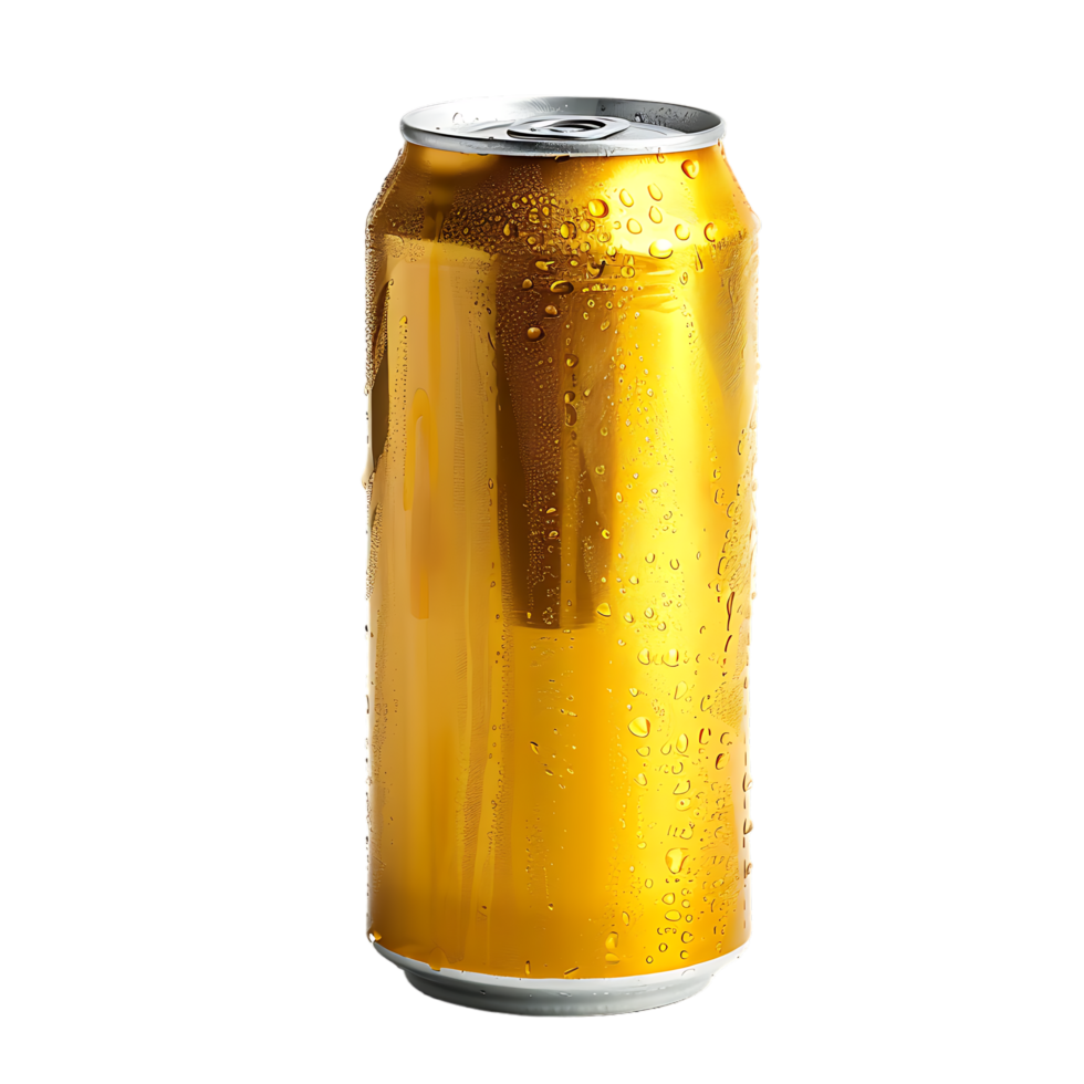 Golden Beer can isolated against transparent background generated by Ai png