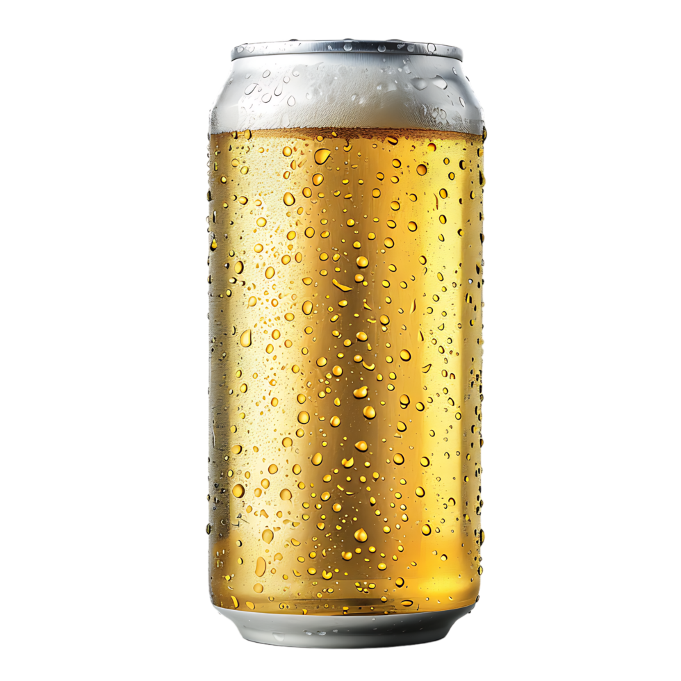 Golden Beer can isolated against transparent background generated by Ai png