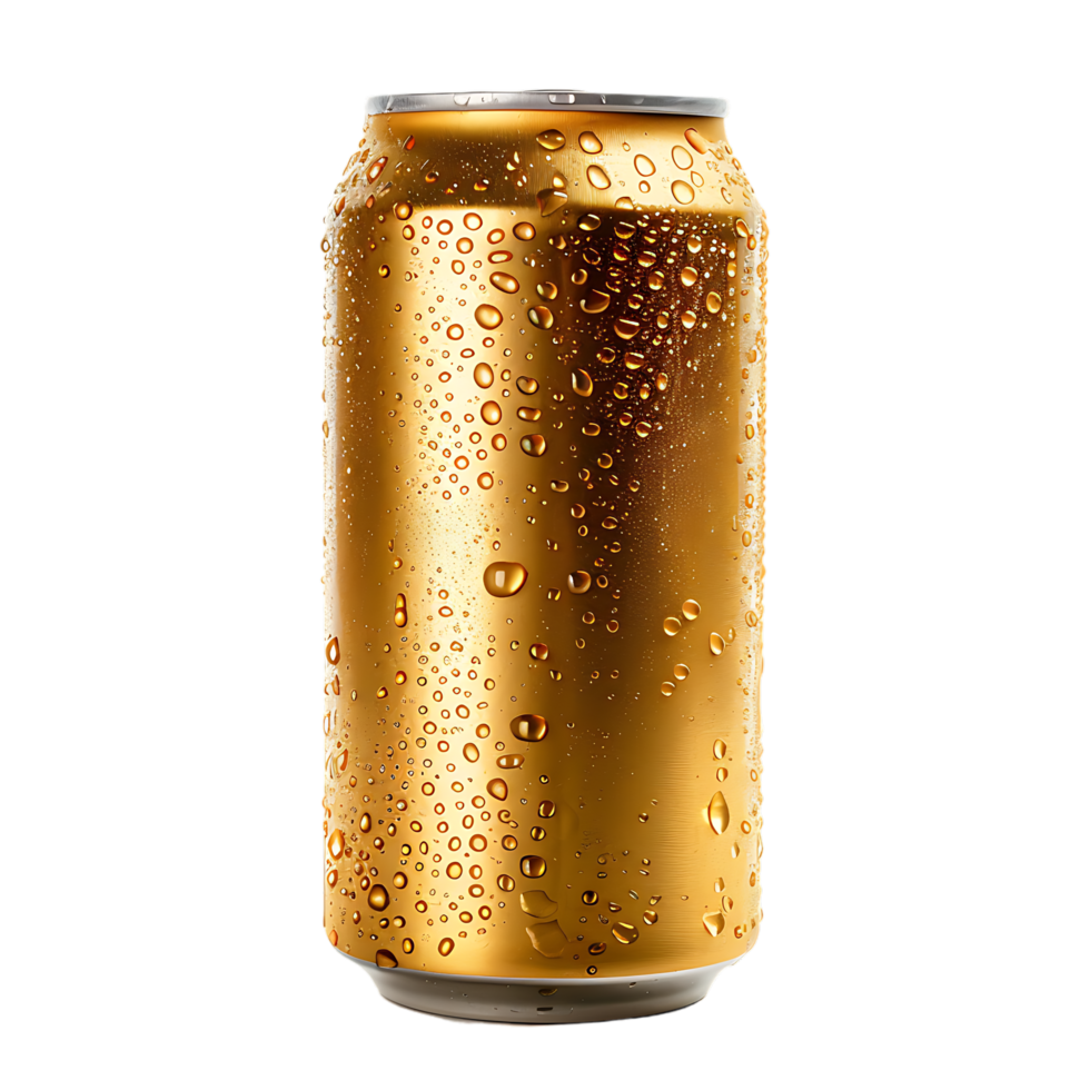 Golden Beer can isolated against transparent background generated by Ai png