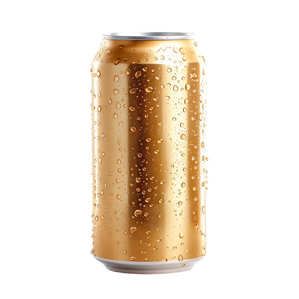 Golden Beer can isolated against transparent background generated by Ai png