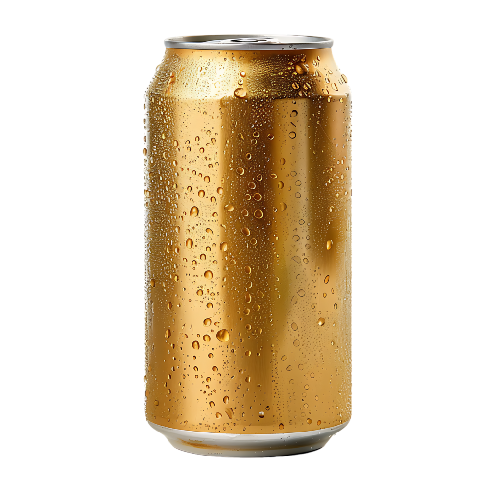 Golden Beer can isolated against transparent background generated by Ai png