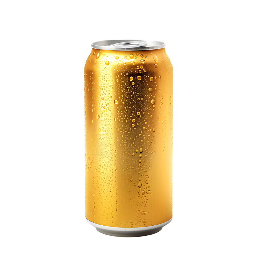 Golden Beer can isolated against transparent background generated by Ai png