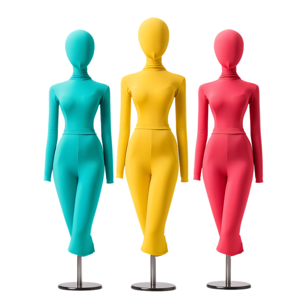 Female mannequins set performed in three colors on transparent background generated Ai png