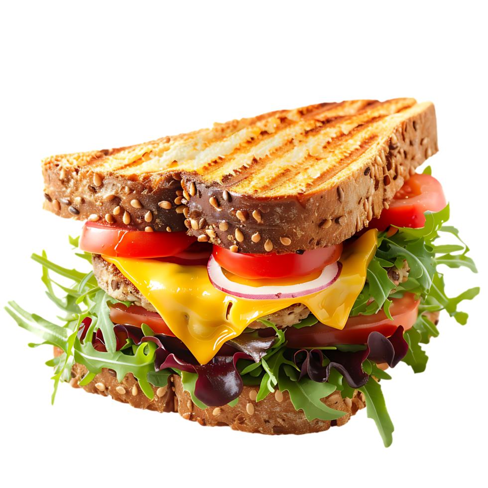 Delicious Sandwich with Melting Cheese on transparent background generated by Ai png