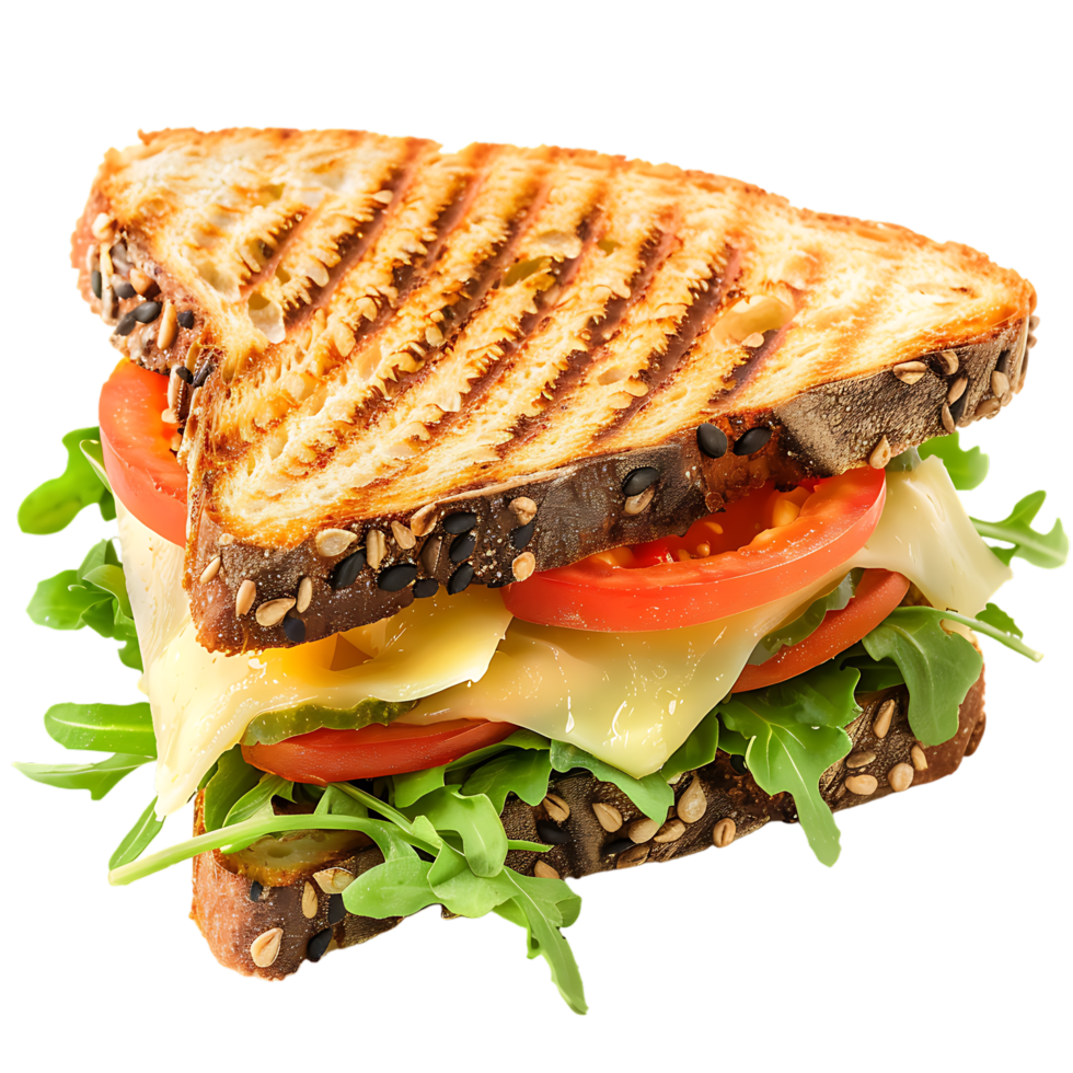 Delicious Sandwich with Melting Cheese on transparent background generated by Ai png