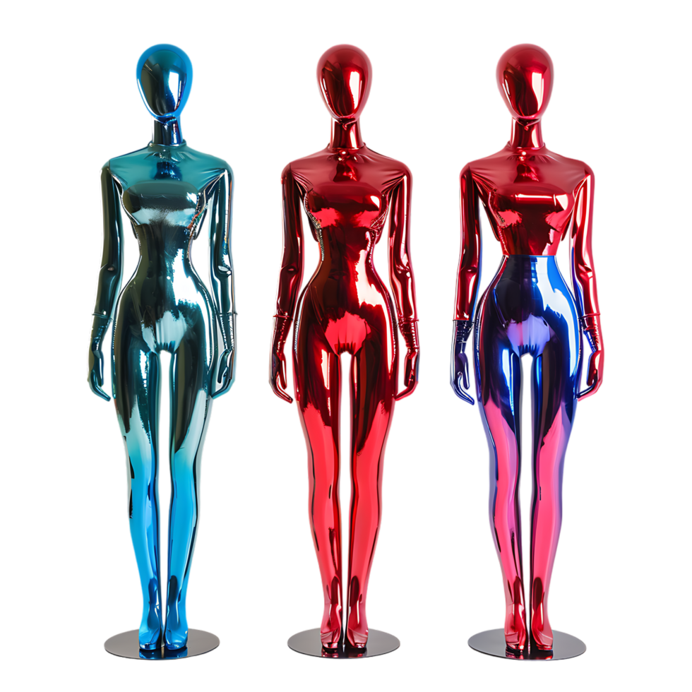 Female mannequins set performed in three colors on transparent background generated Ai png
