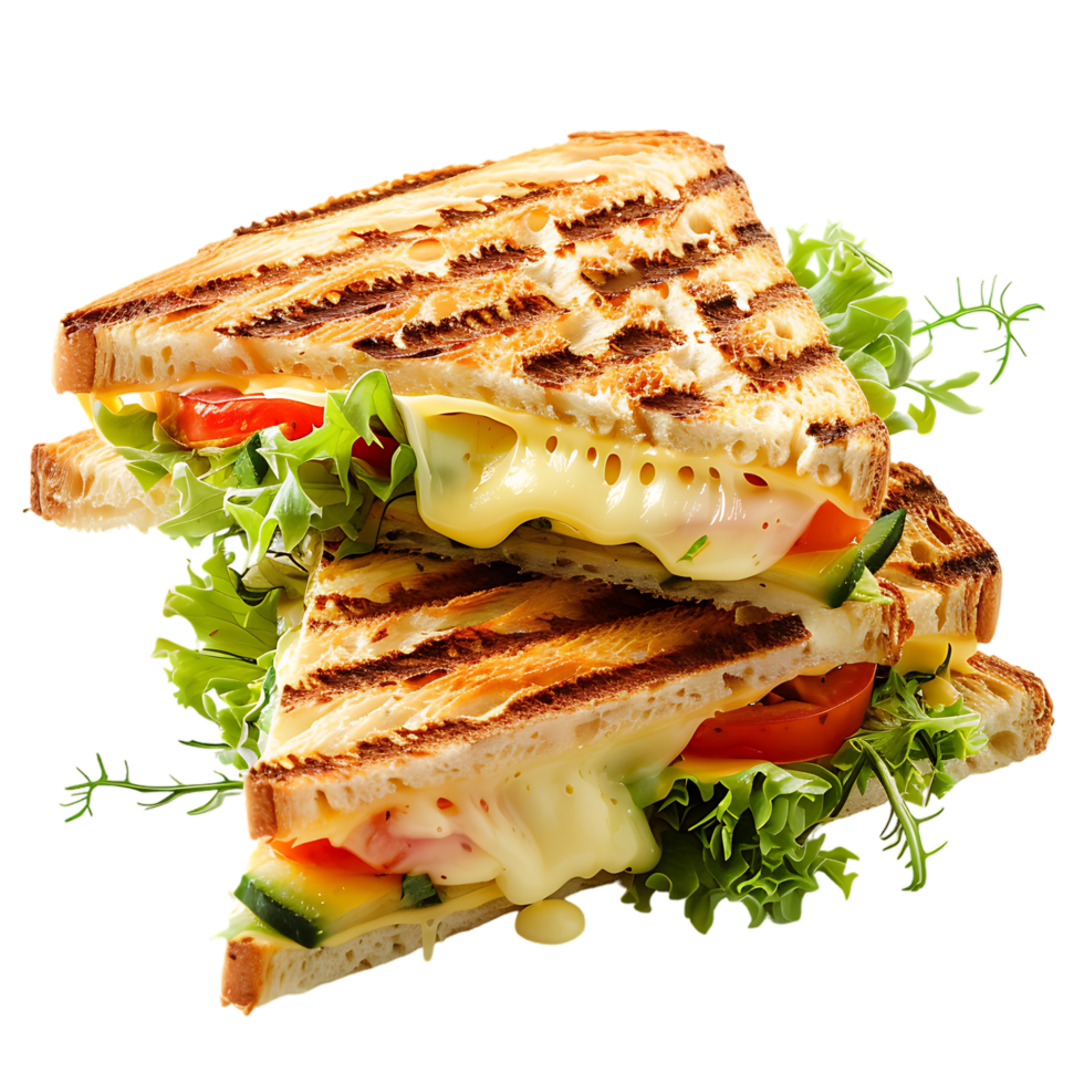Delicious Sandwich with Melting Cheese on transparent background png