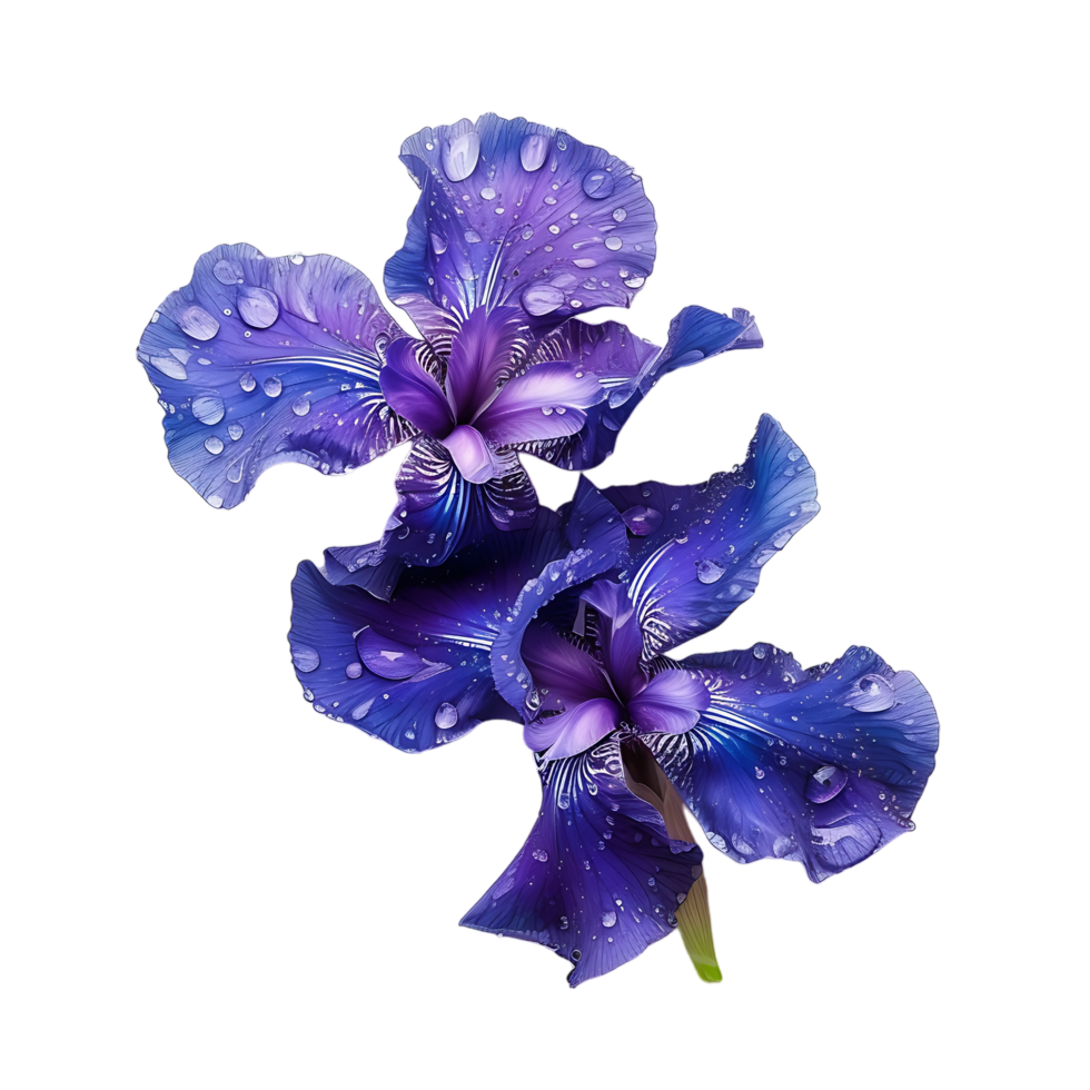 Iris flowers with raindrops isolated on transparent background png