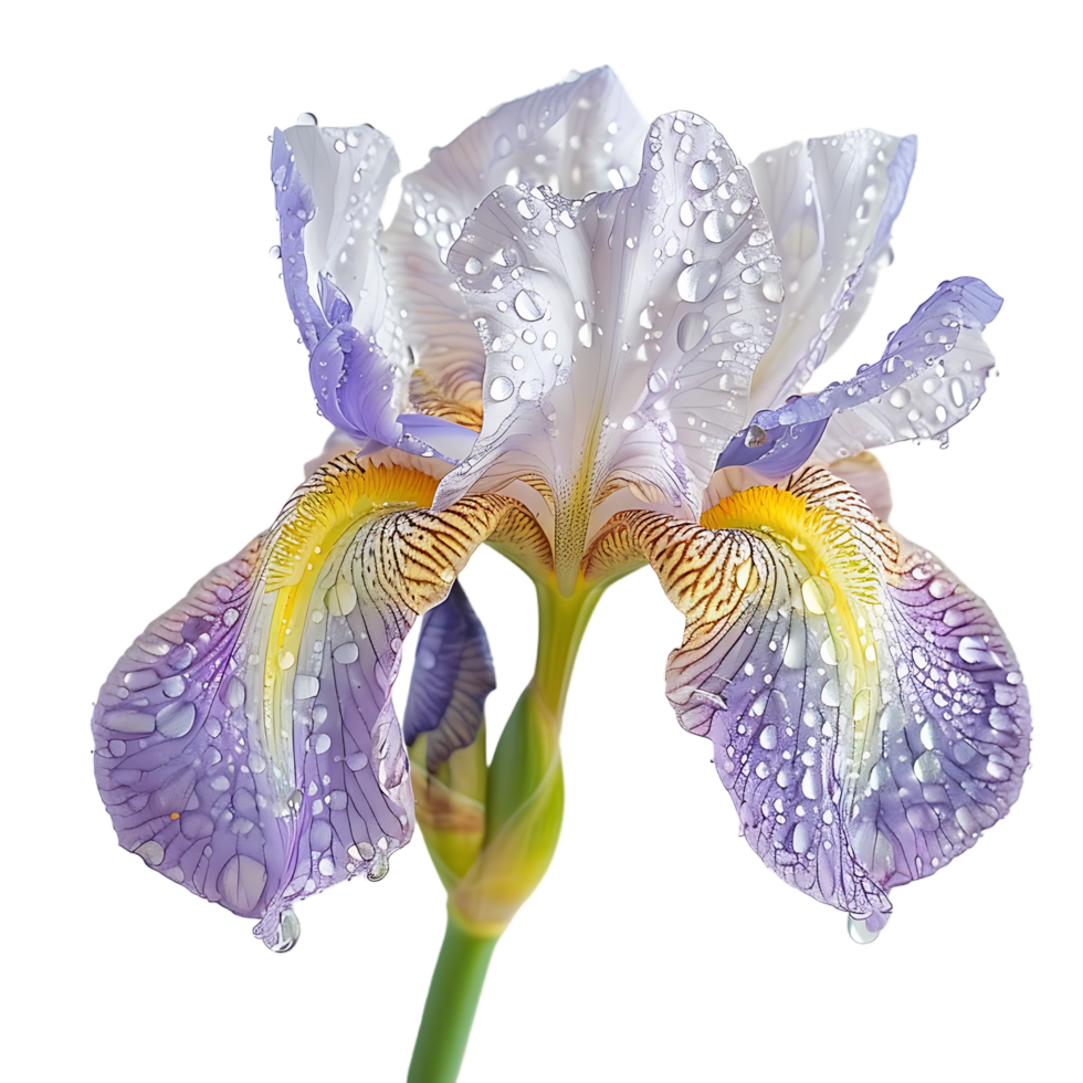 Iris flowers with raindrops isolated on transparent background png