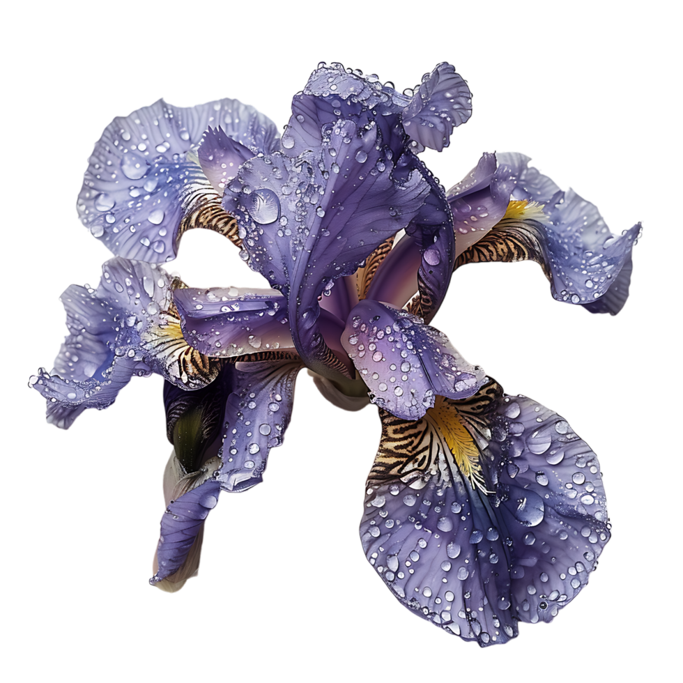 Iris flowers with raindrops isolated on transparent background png