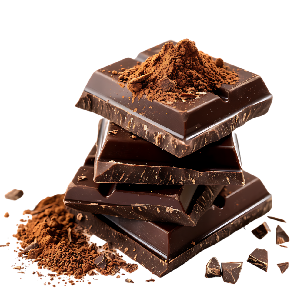 chocola bar stukken met cacao poeder geïsoleerd Aan transparant achtergrond png