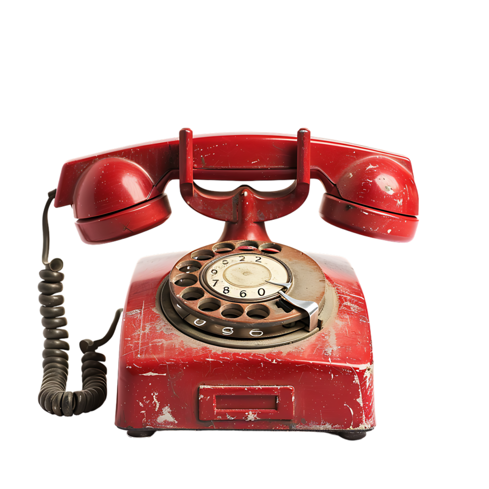Isolated Red vintage phone on transparent background png