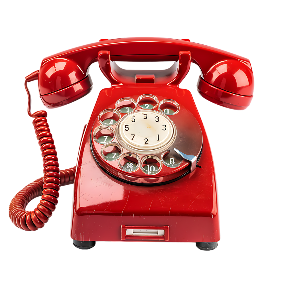 Isolated Red vintage phone on transparent background png