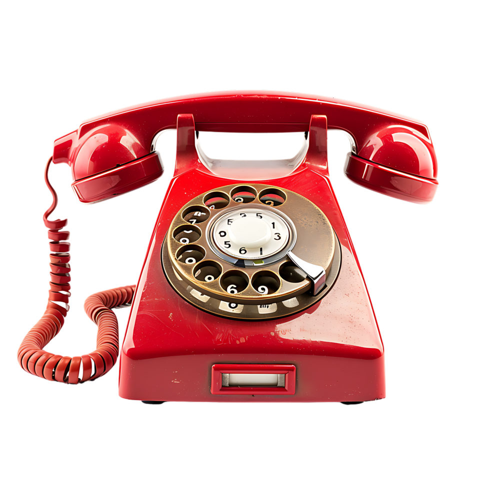 Isolated Red vintage phone on transparent background png